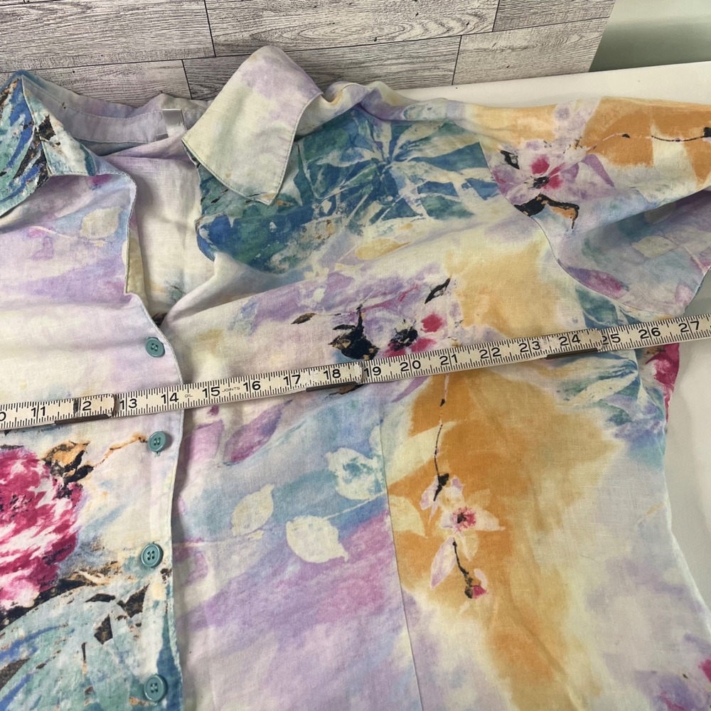 Harve Benard Button Up Shirt Women 2X Multicolor Floral Linen Blend 3/4 Sleeve - Picture 5 of 9